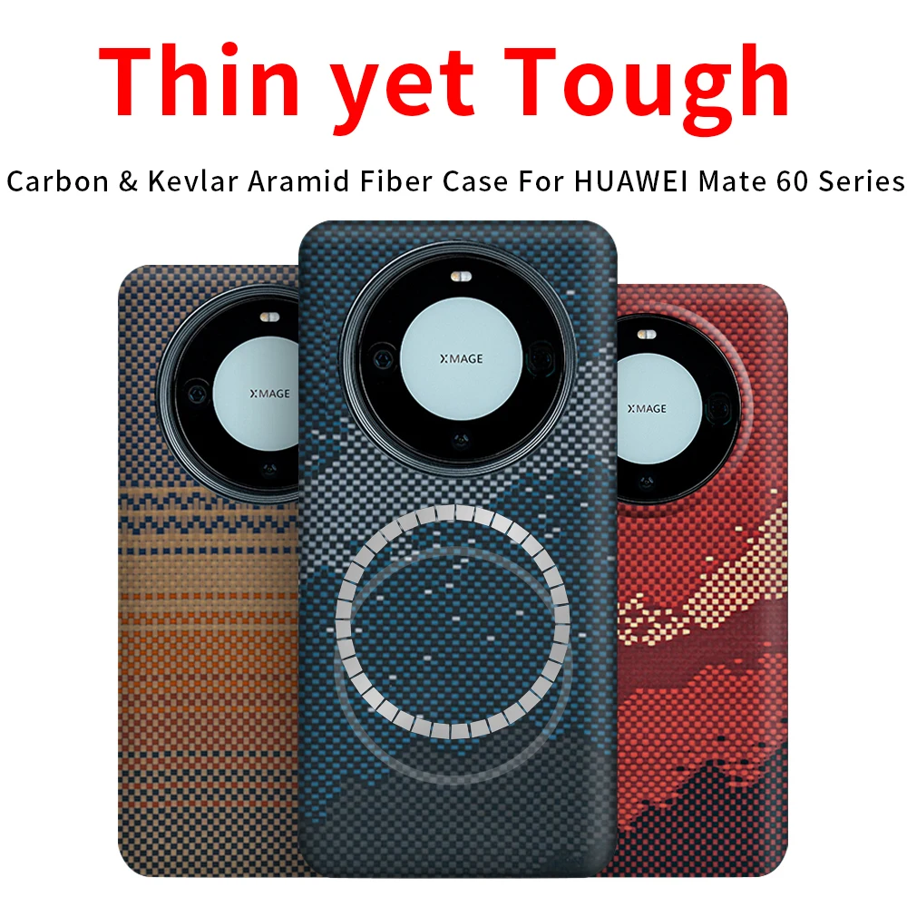 

For huawei mate 60 pro carbon case aramid fiber kevlar magsafe fabric thin hard 60 pro plus cover magnetic balck Slim light red