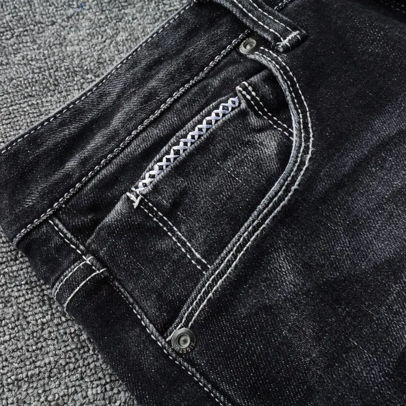 Fashion Vintage Men Jeans High Quality Retro Black Gray Elastic Slim Fit Designer Jeans Men Italian Style Denim Pants Hombre