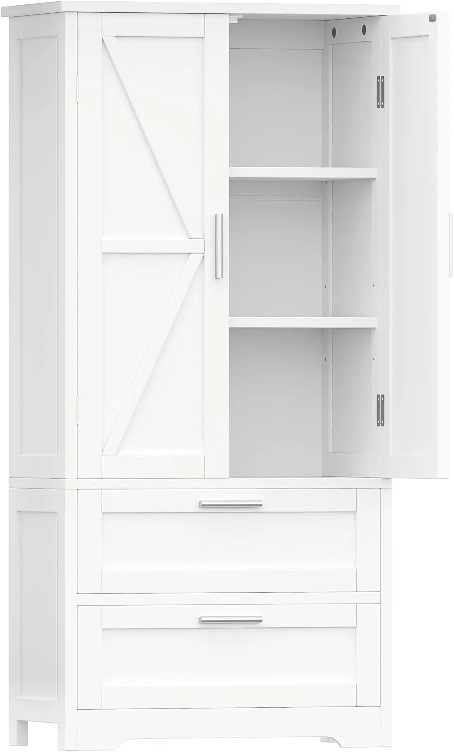 Storage Cabinet, Modern Floor Cabinet with Adjustable Shelf, Small Pantry with 2 Doors & Drawers, Storage Cabinet for Bathroom,