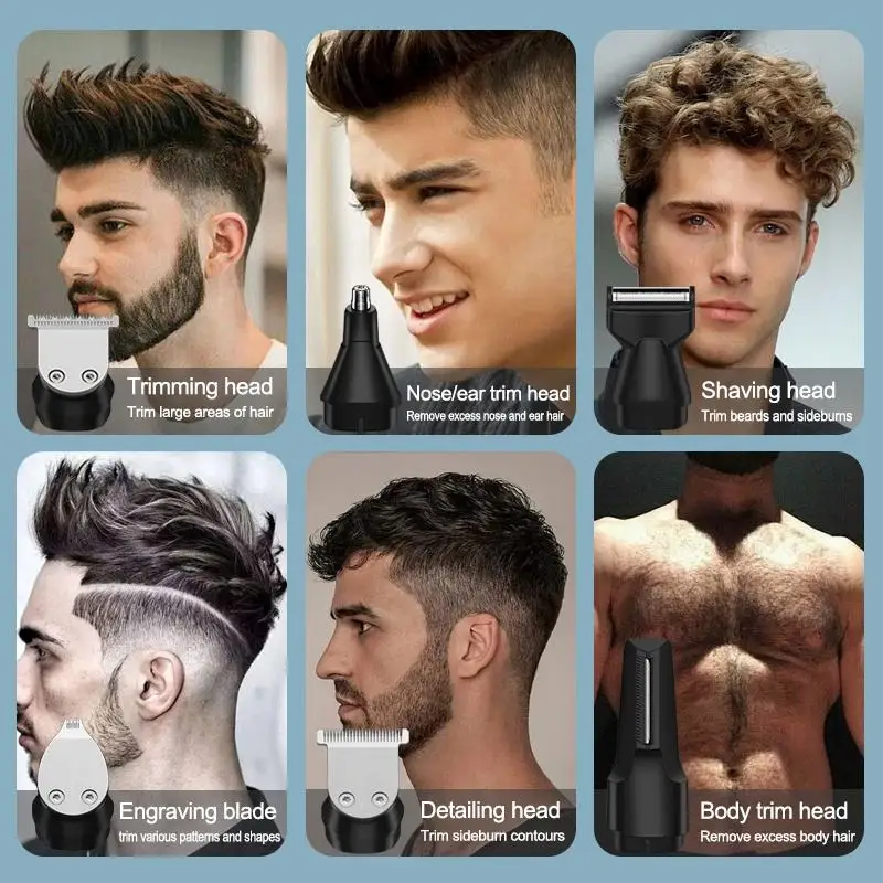 WAIKIL 다기능 전기 트리머 스크래퍼 헤어 스타일링 도구, 충전식 디지털 디스플레이 이발기, 7 인 1, 신제품