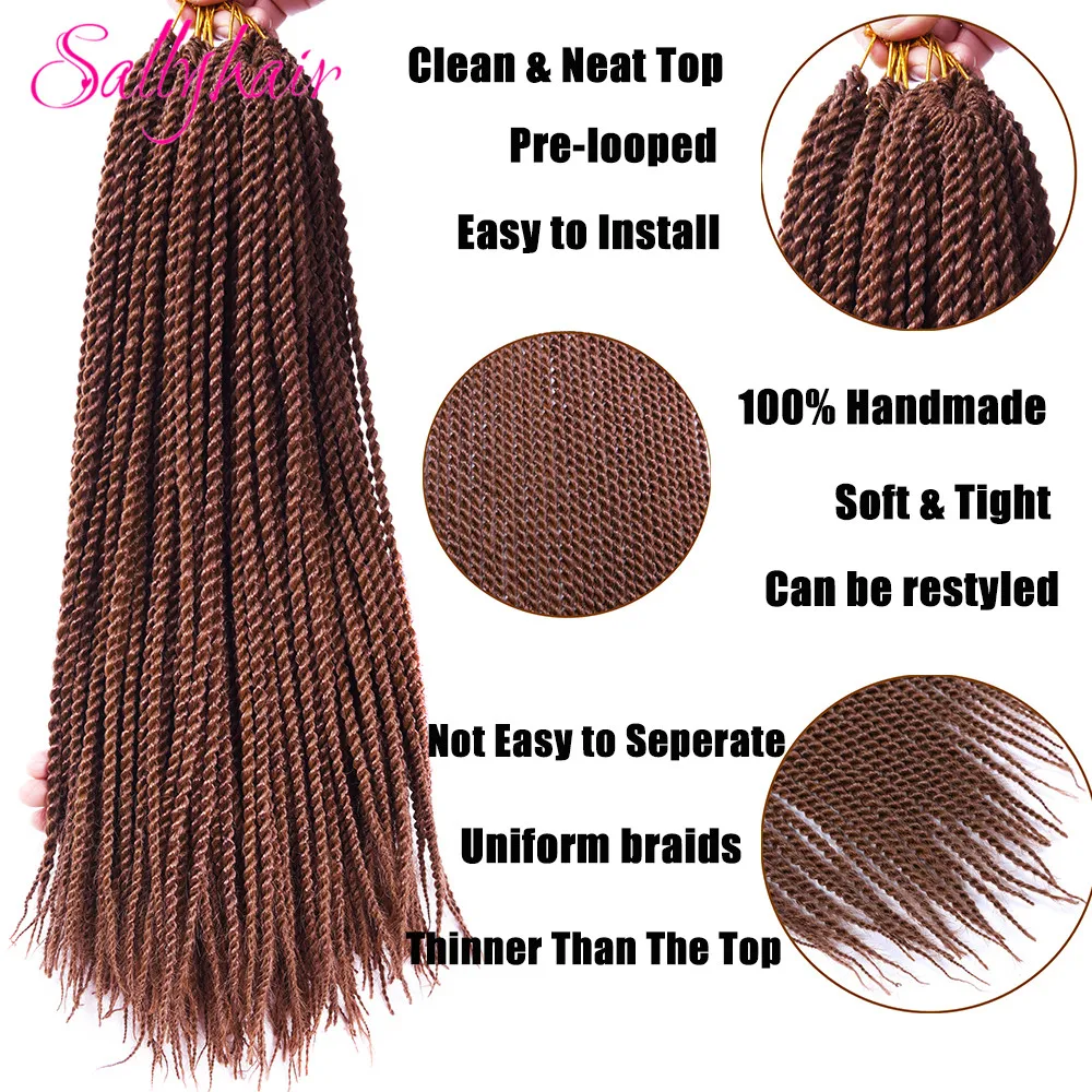 Sallyhair-trenzas senegalesas de ganchillo, 30 hebras por paquete, extensiones de cabello trenzado sintético Rubio degradado