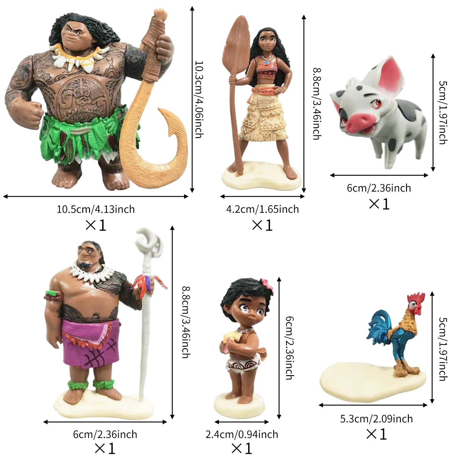 6PCS Moana Princess Cake Toppers, Moana Themed Party Supplies, Cake Toppers for Kids Girls Fans Birthday Baby Shower Decoration