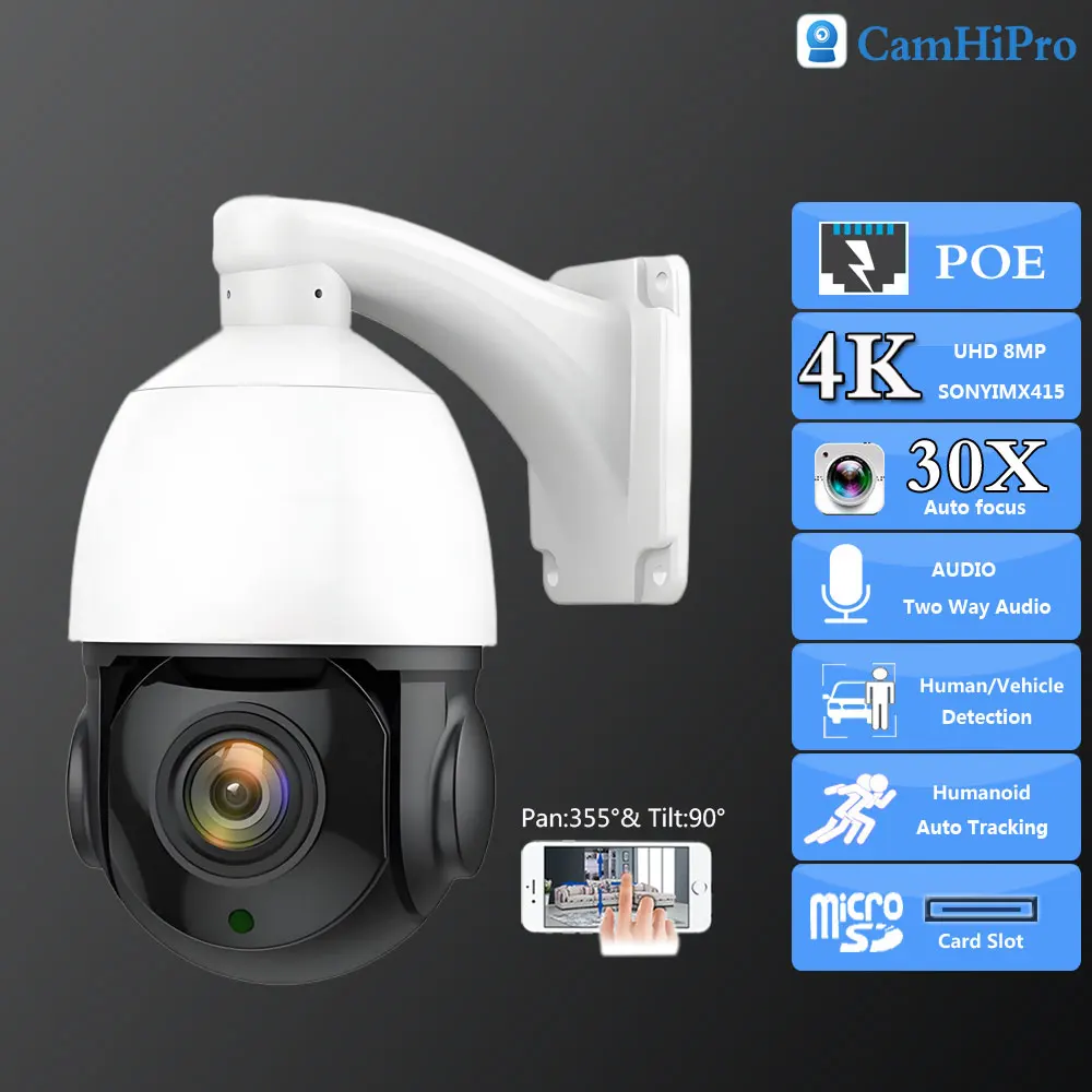 

DB6C SO-NY415 4K 8MP POE PTZ Dome 30X Auto Zoom Two Way Audio AI Human Tracking IR 80m Outdoor Onvif Security Surveillance