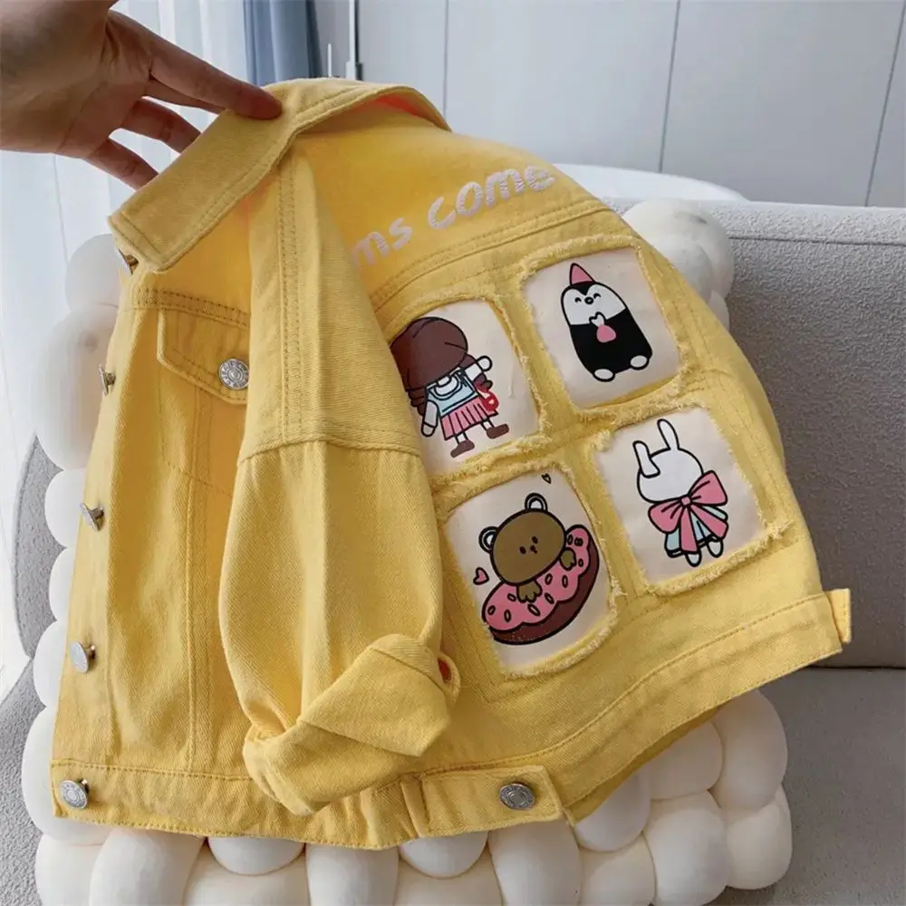 2-7Year Girls Denim jacket 2023 New Children\'s Polo Cartoon Coat Spring and Autumn Top Girls\' Baby Jacket