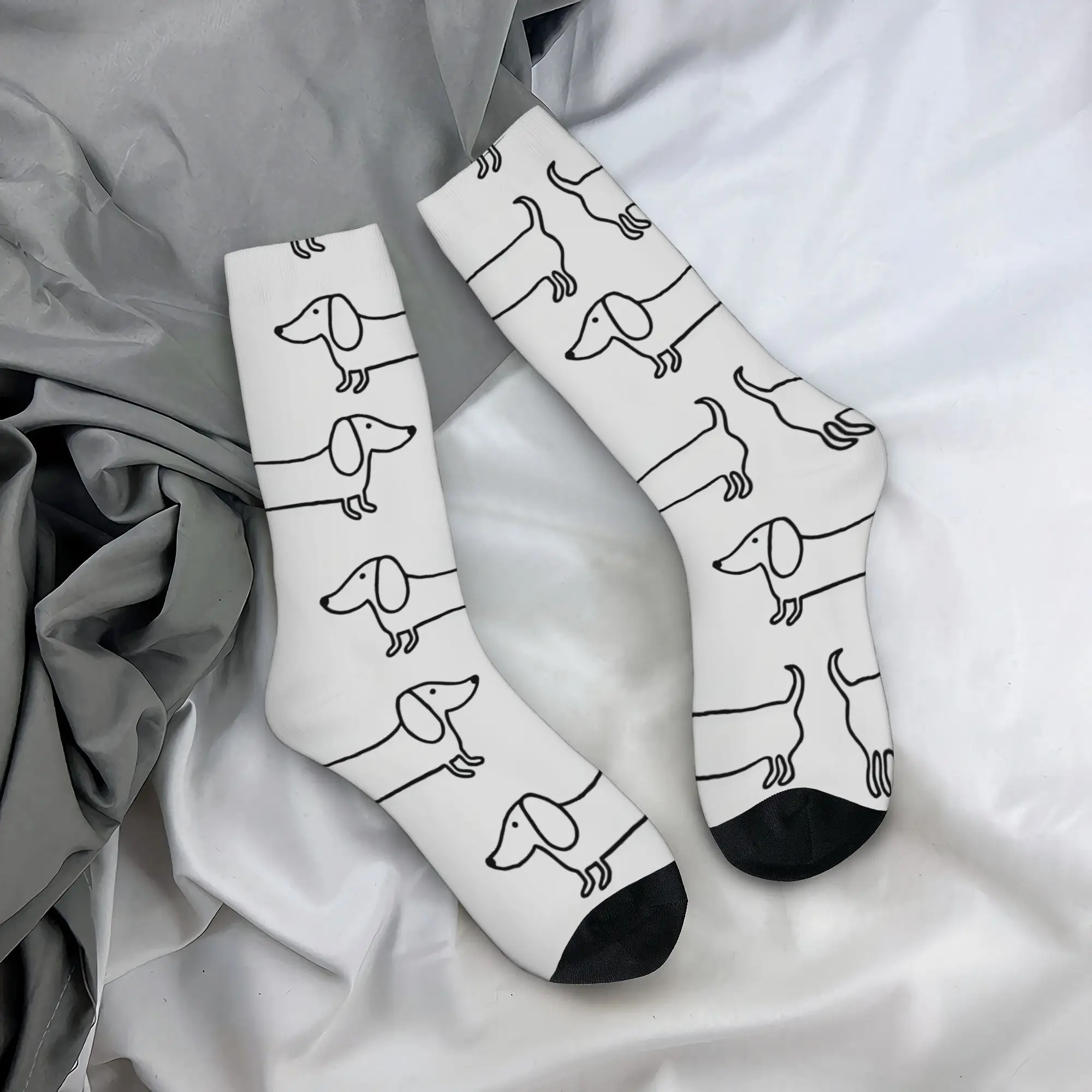 Vintage Dachshund in Black-White Crazy Men'S Compression Socks Unisex Street Style Seamless Printed Novelty Happy Crew Sock
