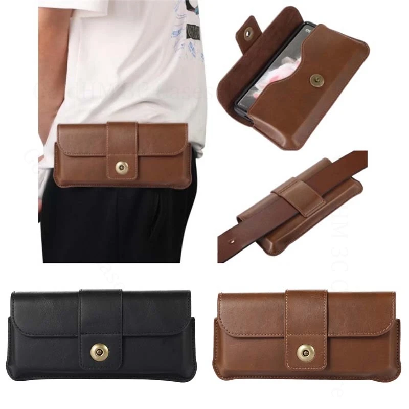 

Leather Phone Pouch Case For Samsung Galaxy Z Fold7 Special Magnetic Flip Cover Belt Holster Waist Bag For Samsung Z Fold6 5 SE