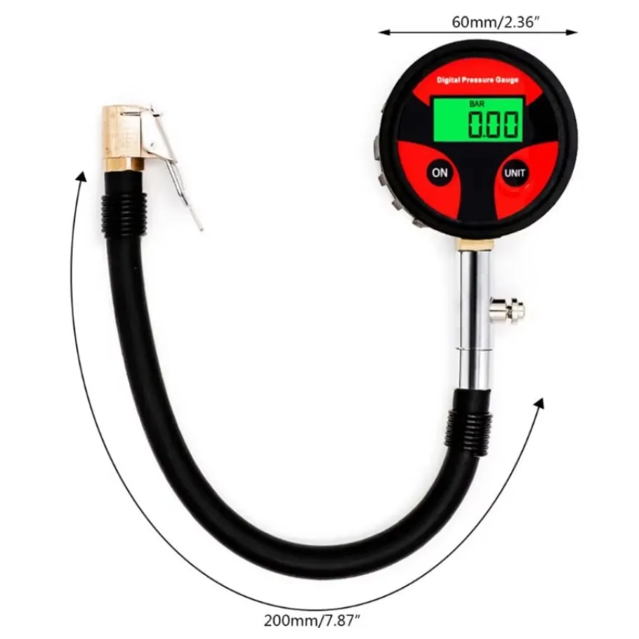 1 Juego multifunción 0-200PSI Digital neumático de coche medidor de presión de aire LCD manómetro apto para vehículo coche camión motocicleta