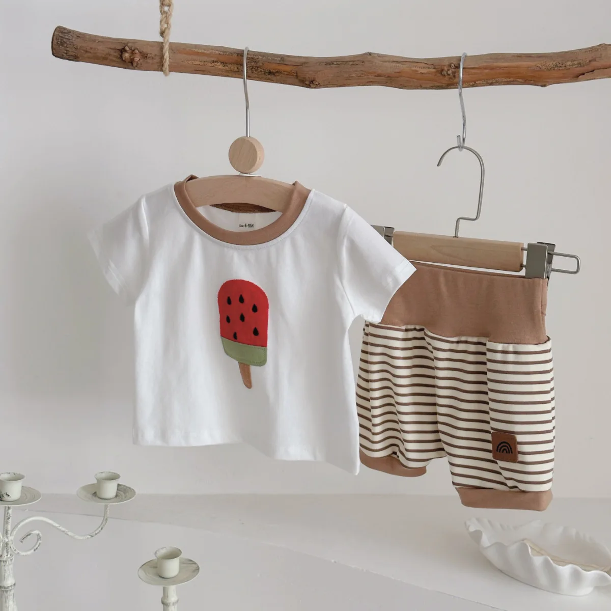 Toddler Boy Outfit Baby Clothes Set Newborn Baby Clothing Girl Suit Summer Watermelon Ice Cream Patchwork T-shirt+Lantern Shorts
