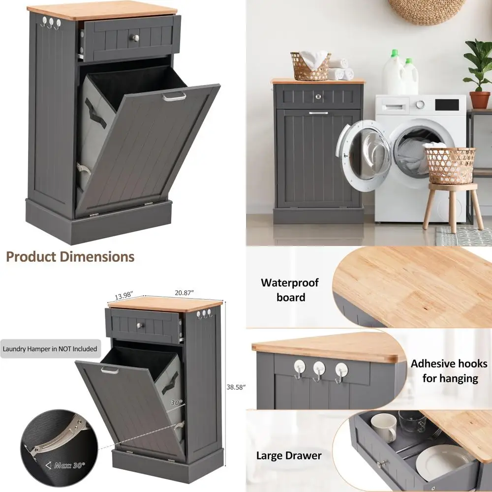 

Pet-Proof Wooden Tilt-Out Trash Bin, 13 Gallons, Kitchen Cabinet Hidden Trash Can for Living Room, Secure Waste Storage