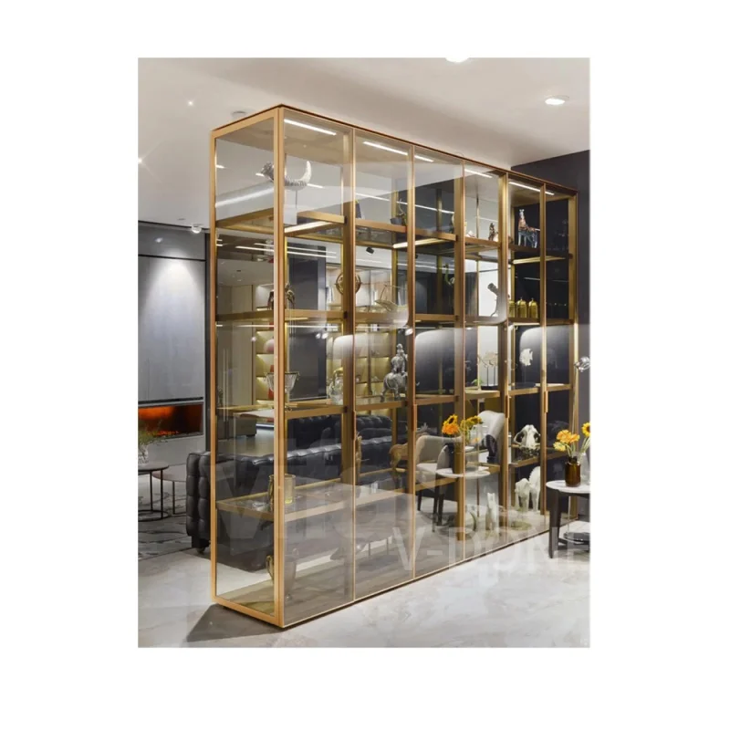 Custom. LED glass shelf collectible display showcase living room transparent glass display cabinet