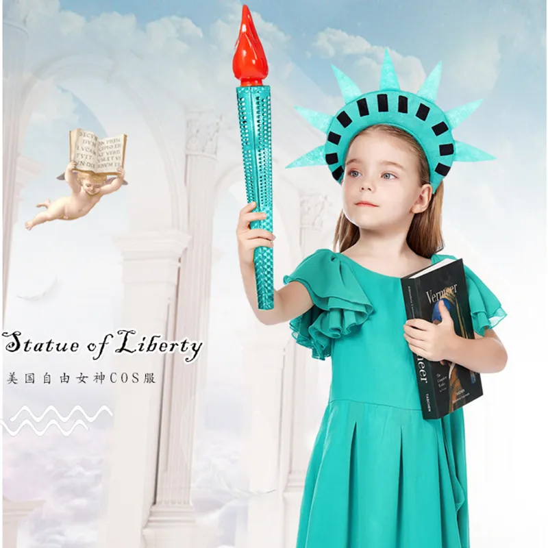 Girls Halloween U.S. Statue Of Liberty Costumes Kids Children Ancient Greek Goddess Cosplay Carnival Purim Role Play Party Dress