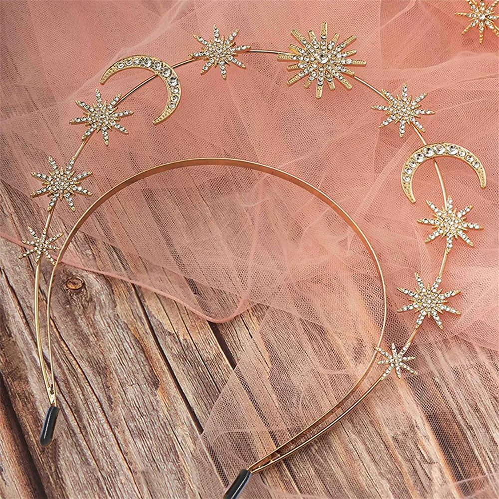 Star and Moon Halo Crown Goddess Crown Celestial Headband Starburst Halo Wedding Bridal Prom Tiara