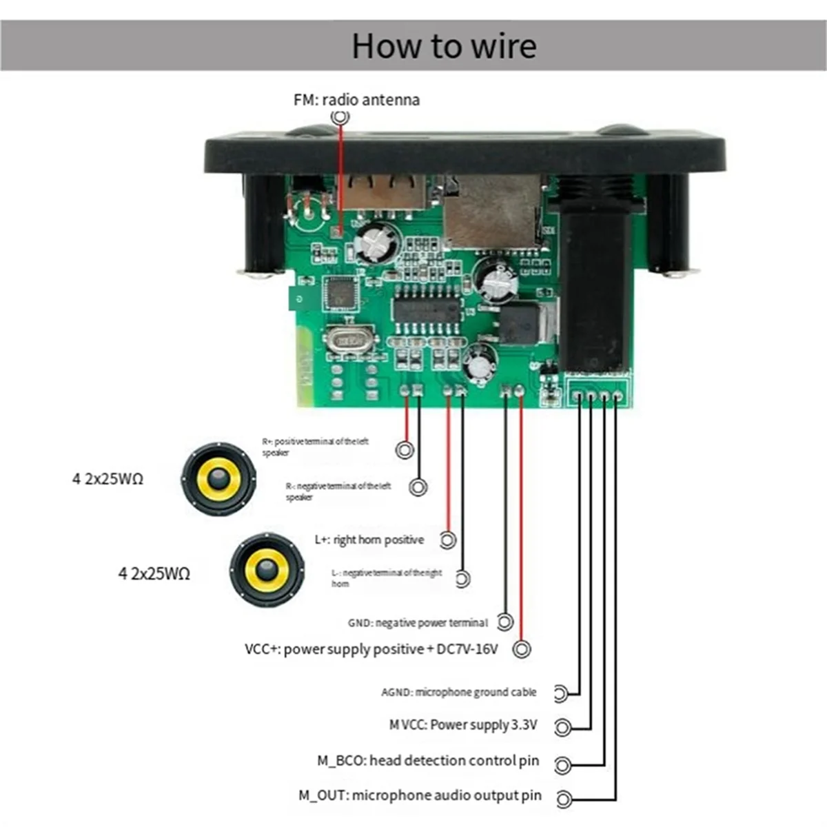 Microphone Interface Bluetooth Mp3 Decoding Board Amplifier Board 2X25W Bluetooth Module Car Audio Accessories