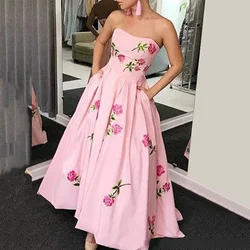 Chic Summer Sleeveless Tube Tops Long Dress Women Elegant Floral Printed Evening Gala Dresses 2024 Slash Neck Waist Party Dress