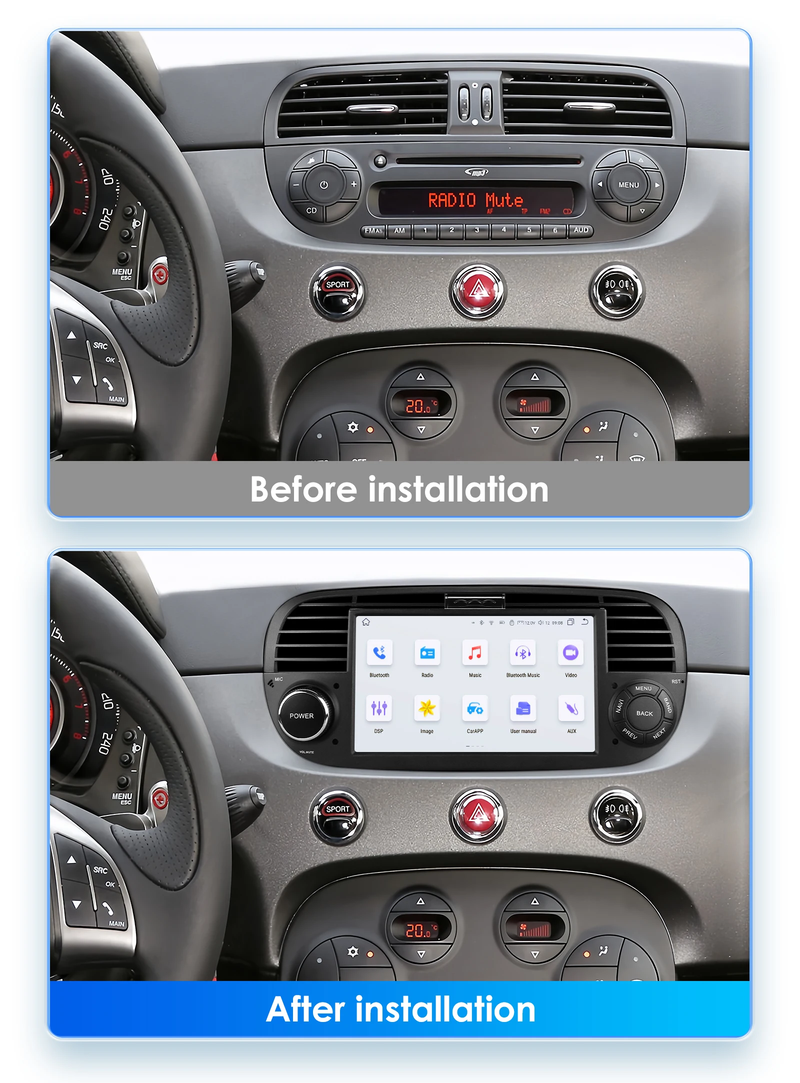 CarPlay Fiat 500 - Écran Tactile, GPS, Bluetooth Et Caméra - Carplay