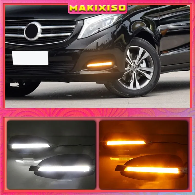 2PCS For Mercedes Benz V-Class Vito V250 V260 2016 - 2018 Dynamic Yellow Turn Signal 12V Car DRL Lamp LED Daytime Running Light