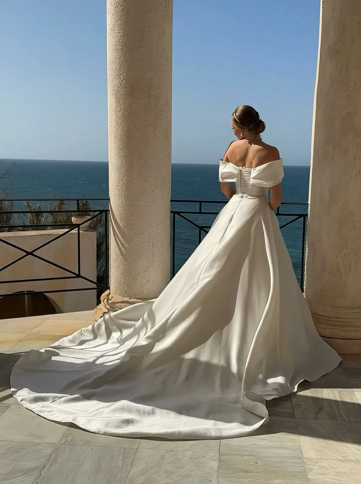 맞춤형 우아한 웨딩 드레스, 화이트 새틴 오프 숄더 민소매 A 라인 드레스, 웨딩 파티 드레스 Vestido de novia