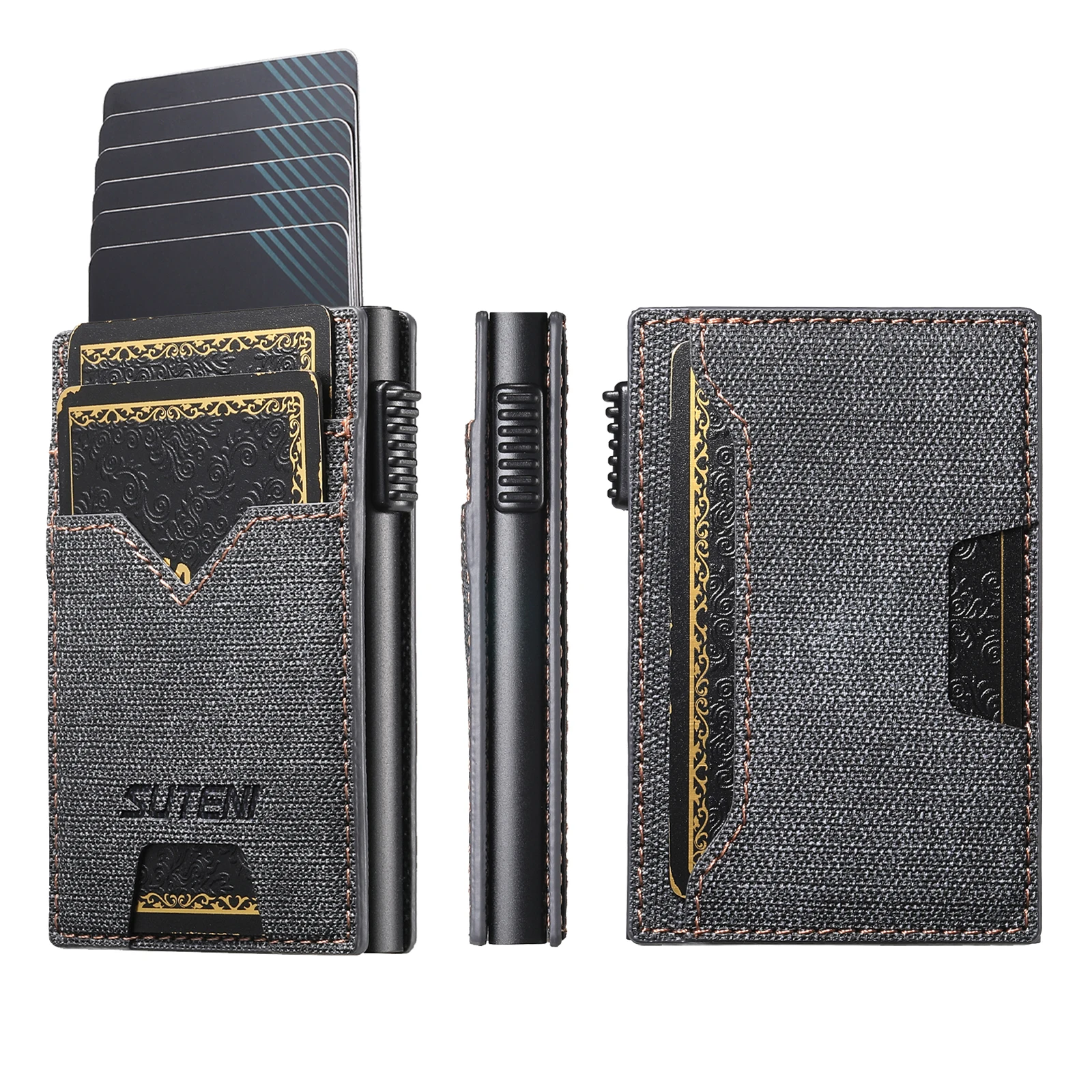 

SUTENI For Men Wallet Card Slot Faux Leather Wallet Card Box Pressing The Button Automatically Ejects The Card