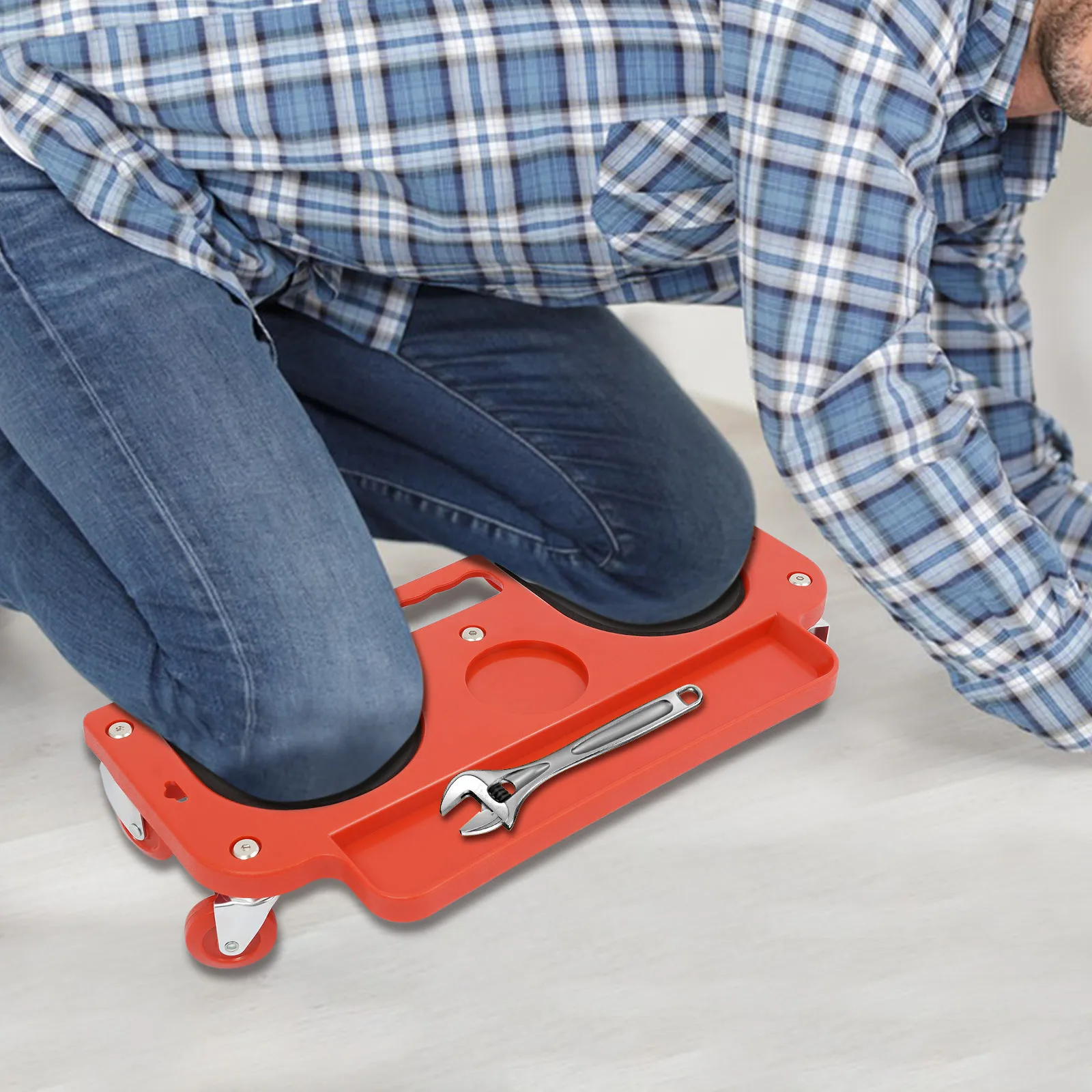 

Rolling Knee Pad Sponge Cushioned Knee Pad Movable Knee Dolly with Tool Tray for Construction Auto Repair and Maintenance Garden
