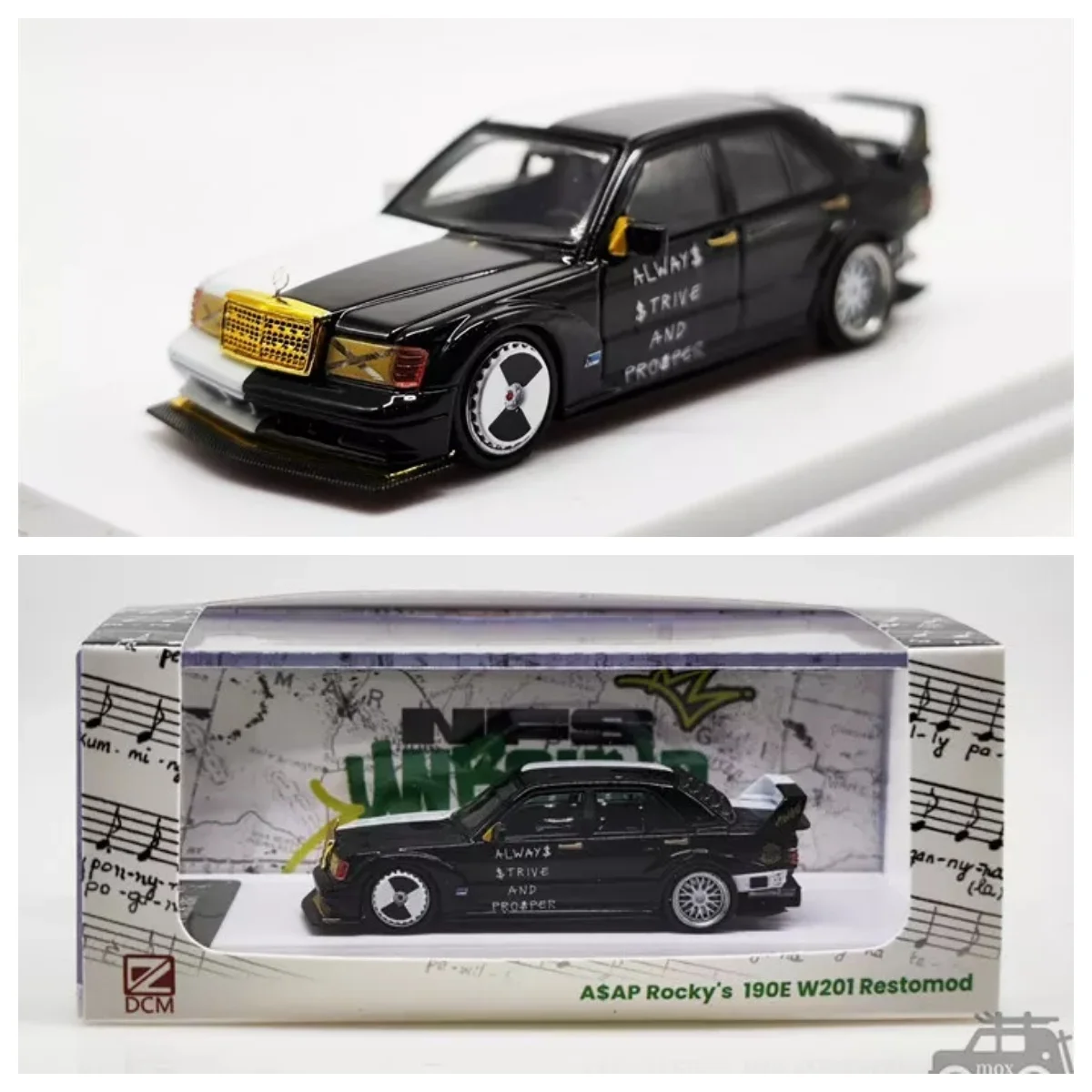 DCM 1:64 190E W201 Restomod Need for Speed black white Model Car