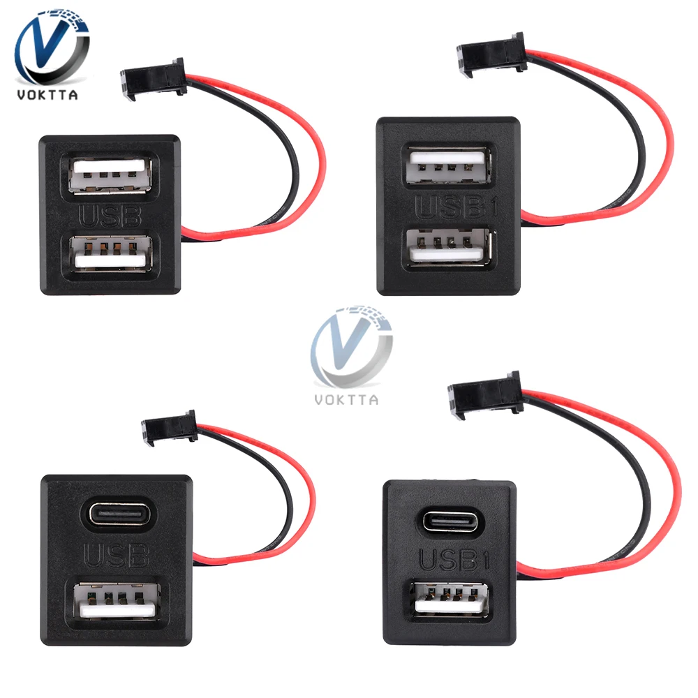 1ชิ้นสีดำสองชั้น USB ตัวเมียฐานเต้ารับสำหรับชาร์จชนิด C พร้อมสายเชื่อมต่อ USB พอร์ตชาร์จข้อมูลอินเตอร์เฟซ