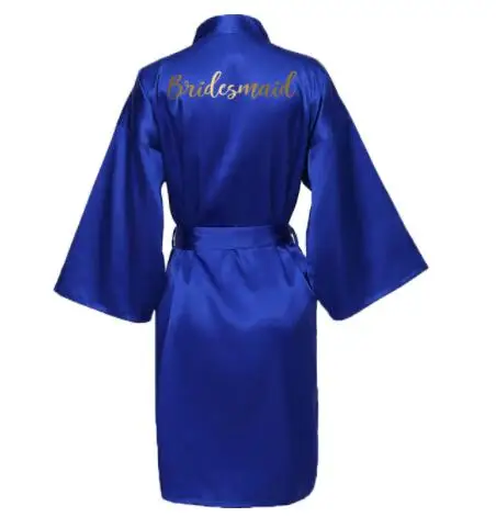 Silk Satin Robes Bridesmaid Bride Robes Bridesmaid Robes Wedding Long Robe Bathrobe Gold Print Royal Blue Robe