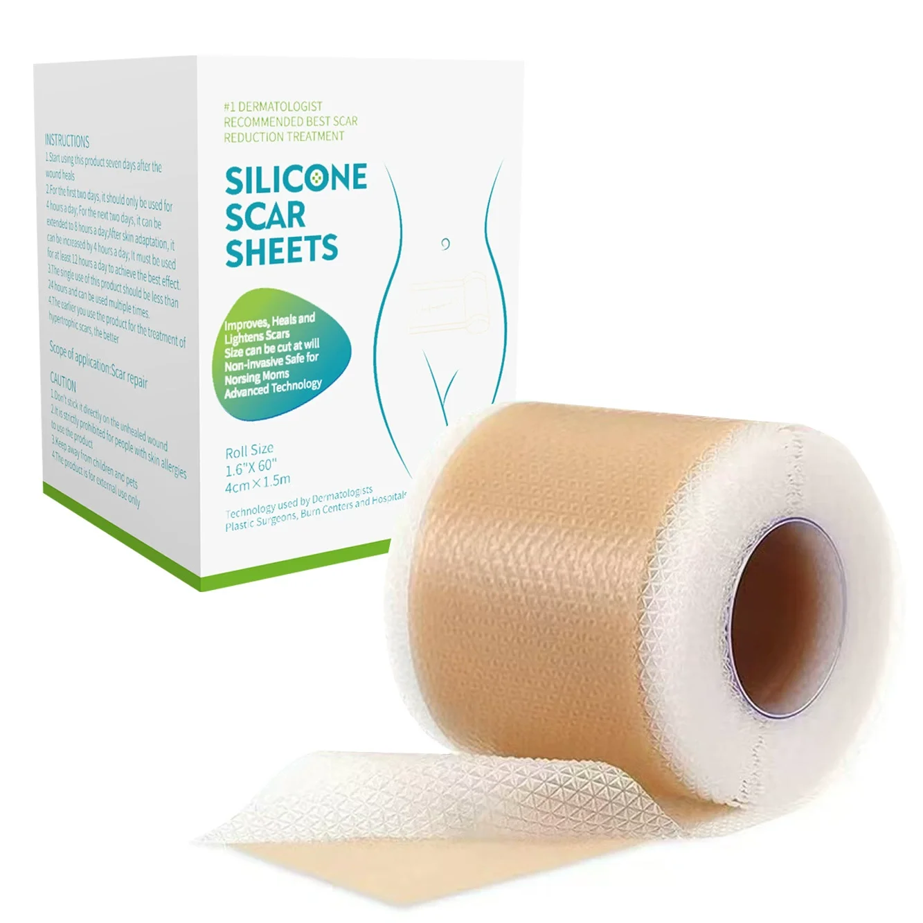 

1 Roll = 4cm x 1.5m Silicone Scar Sheets Self-Adhesive Scar Cover Tape Reusable and Effective Skin Care Strips