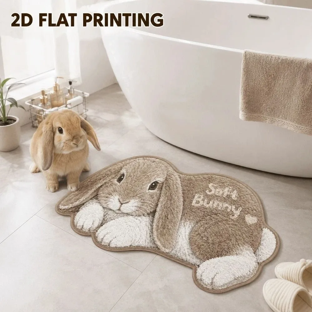 Fun Water Absorbent Rabbit Shape Rug Soft Washable Irregular Shape Bath Mat Rug Floor Mat Home Decoration