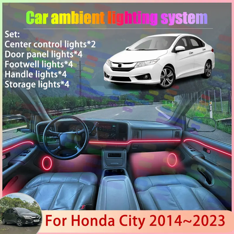 

Для Honda City MK6 GM4 GM5 GM6 GM8 GM9 2014 ~ 2023 2/18 в 1 автомобильный атмосферный светильник RGB абажур ансамбль стример атмосферный набор