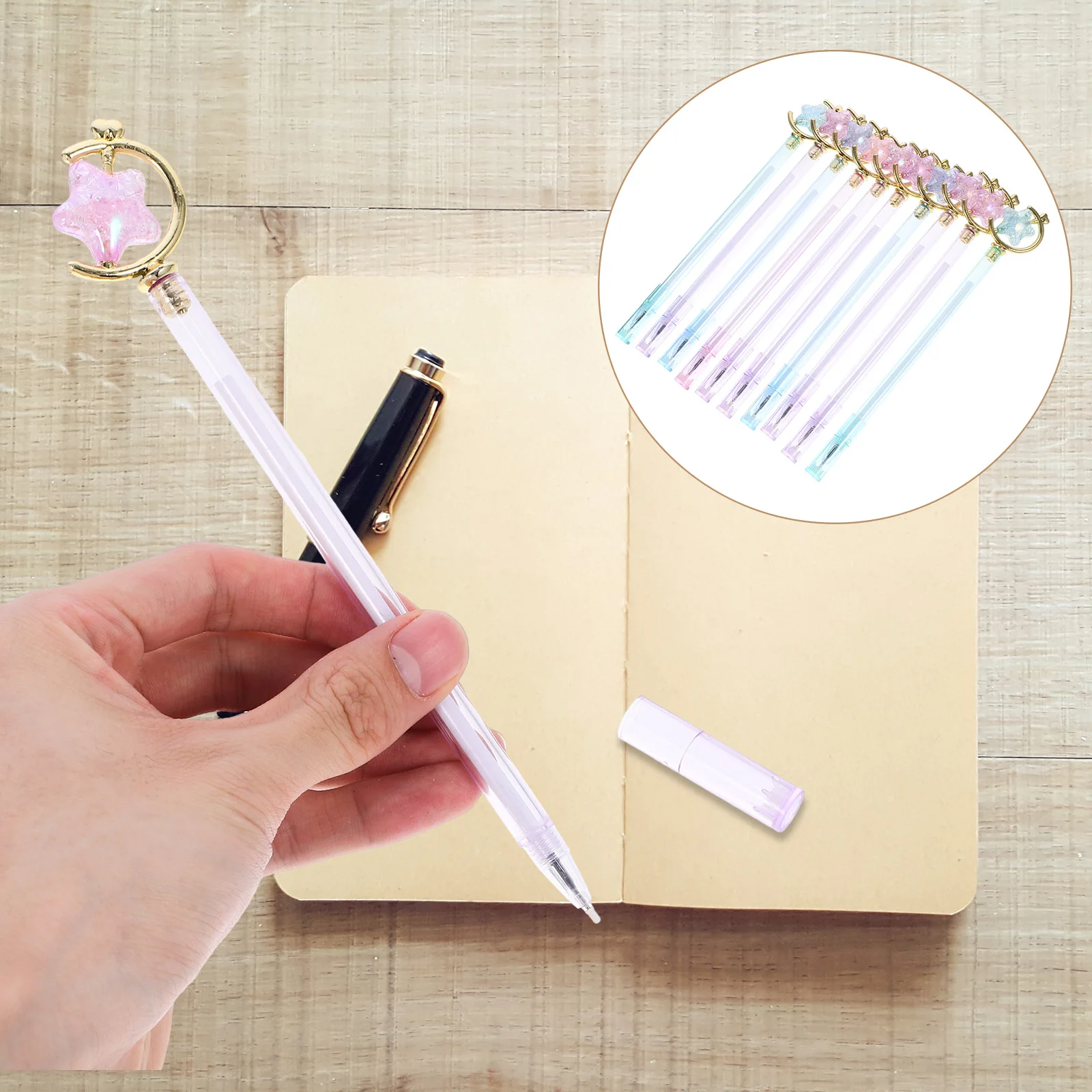 

10pcs Star Smooth Writing Plastic For Office Students Lovely Pendant Pen Note Taking Creative Gel Ink Pen