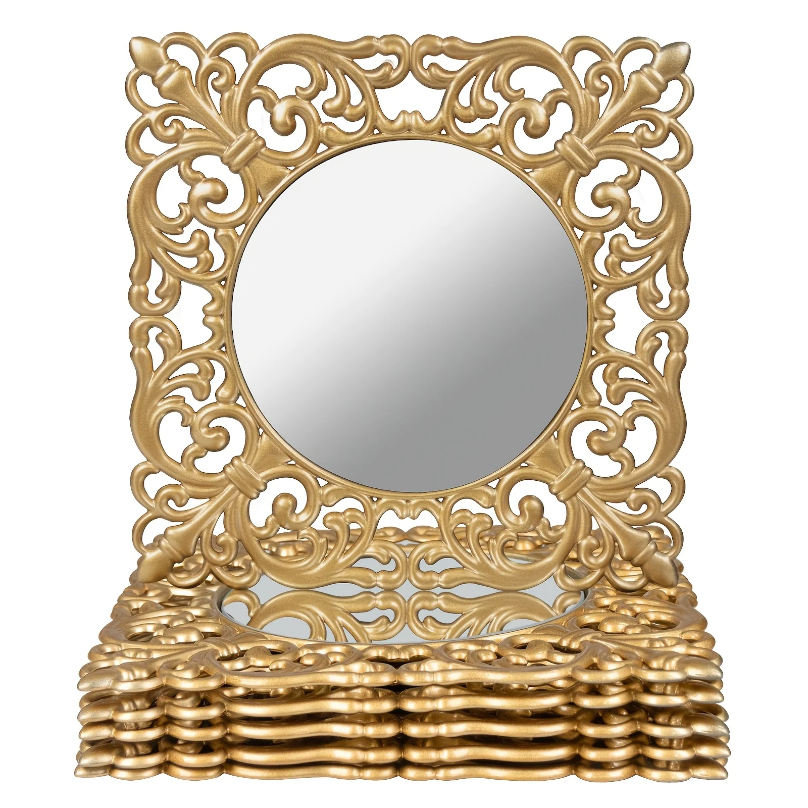 

12 Inch Charging Tray 6pcs Set, Mirror Charger For Dining Plates, Plastic Tray Charger With Embossed Edges, Square Charger For D