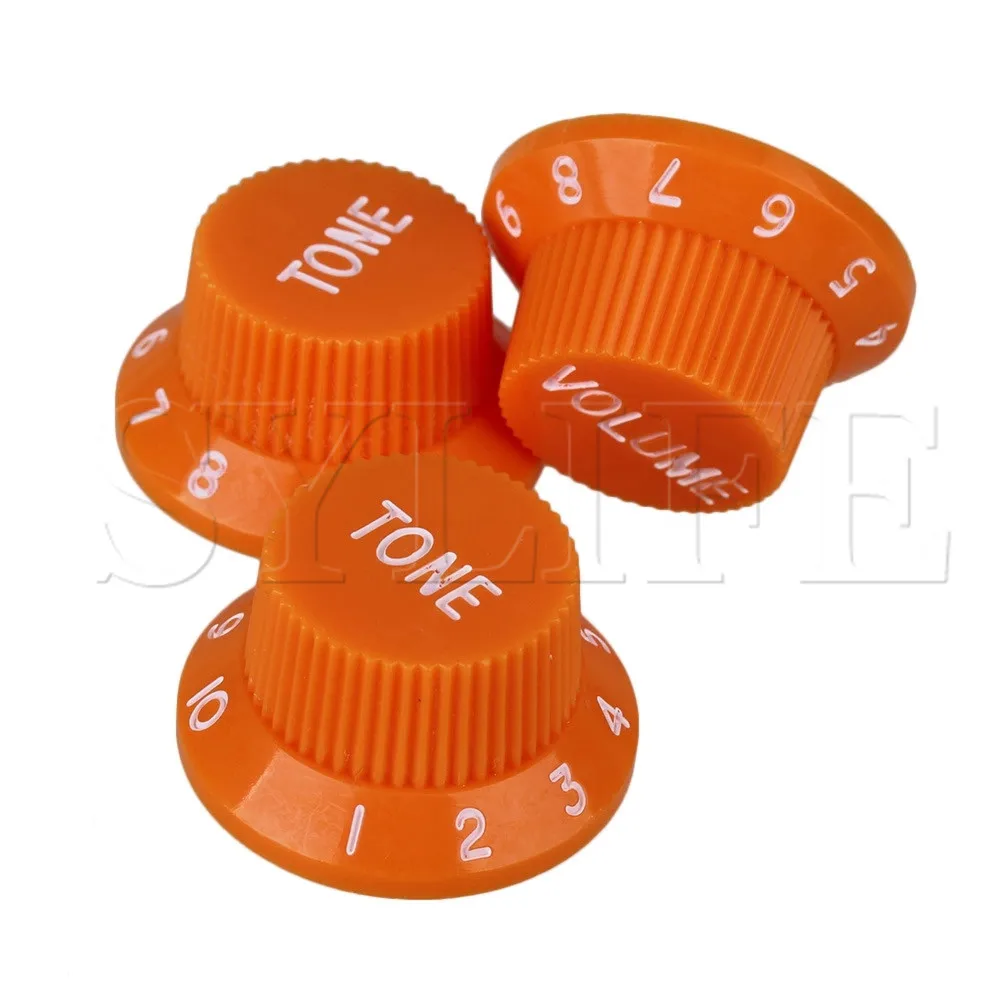 3x 5.5mm Dia Hole Orange 1 Volume 2 Tone Plastic Electric Guitar Bell Hat Knobs\