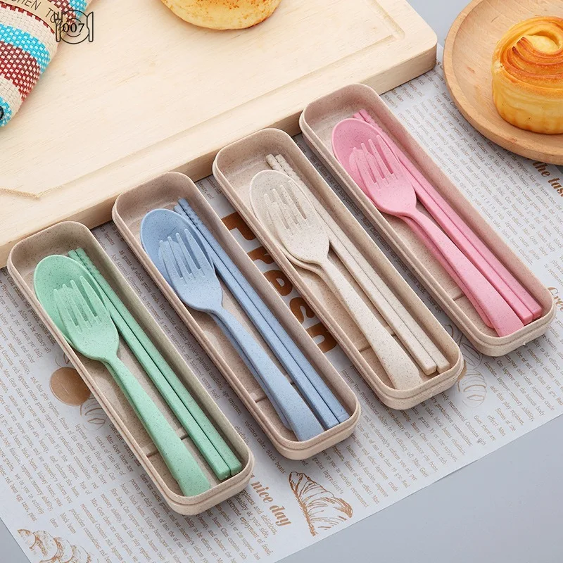 Clearance Sale Wheat StrawDinnerware Sets Eco-Friendly Japan StyleDinnerware Children SchoolPicnic Cutlery TablewareSets