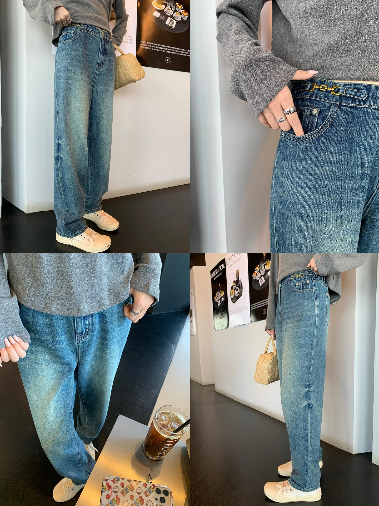 

Джинсы с высокой талией, прямые, больших размеров, женские, модные, осенние, свободные, широкие брюки, повседневные, из хлопкового денима, синие