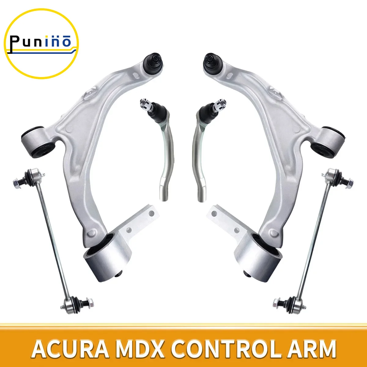 Punino 6pcs Front Lower Control Arms Ball Joint Tie Rod End Set Kit for Acura MDX ZDX 2007 2008 2009 2010 2011 2012 2013