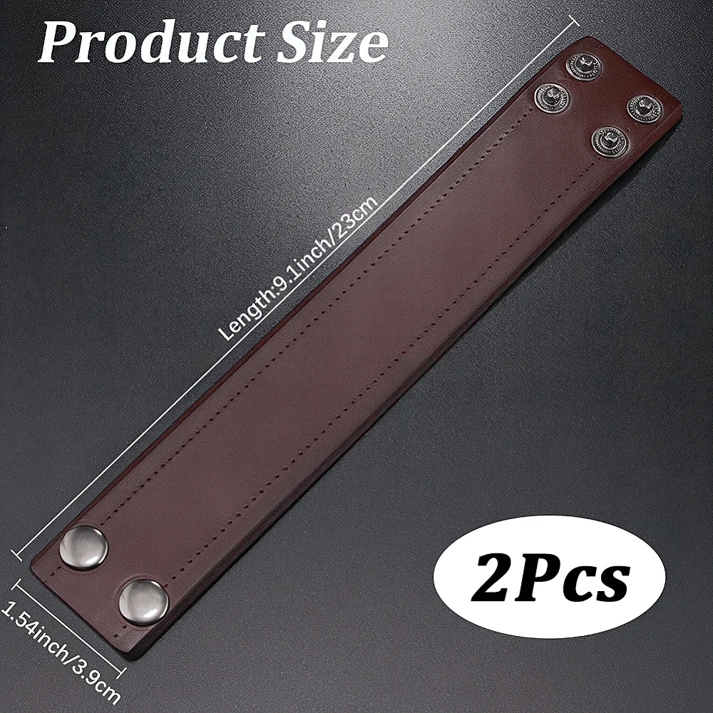 2PCS Retro Dark Brown Genuine Leather Handmade Blank Cuff Bracelet Bangle Wide Adjustable Wrap Wristband Cowhide Leather Cuff