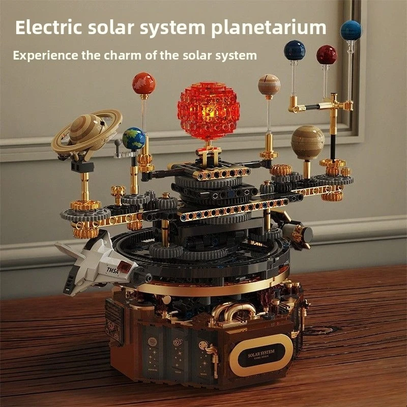 Serie de exploración espacial, planetario giratorio eléctrico del sistema solar, ensamblaje DIY, modelo de juguete de bloques de construcción