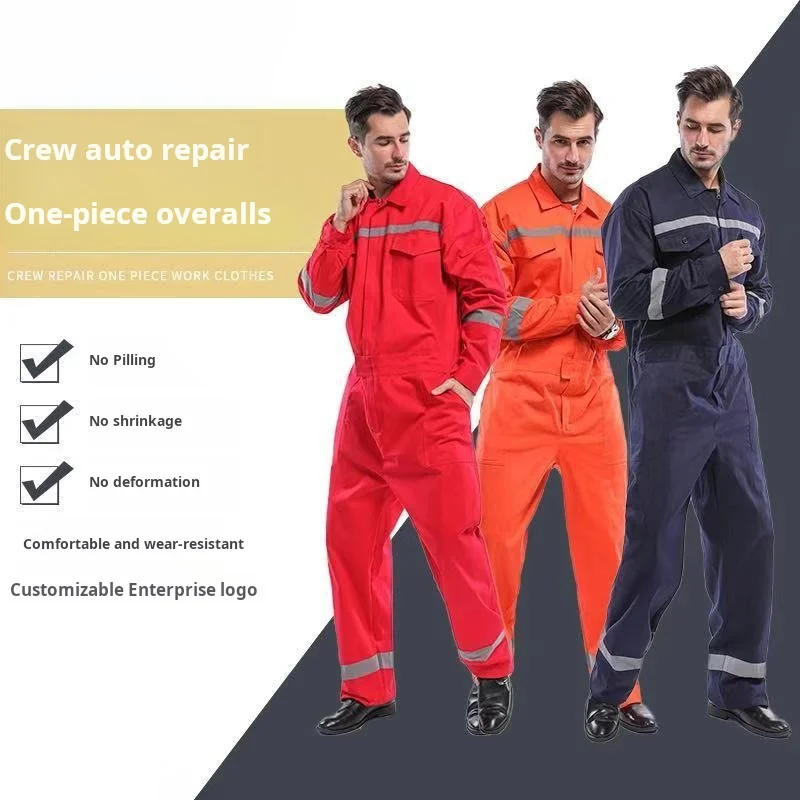 Cotton Jumpsuit Men's Set Reflective Strip Jumpsuit Thick, Wear-Resistant And Wear-Resistant Shipyard Crew Auto Repair Workwear