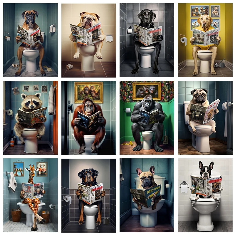 Home Bathroom Toilet - Modern Animals On The Toilet Posters