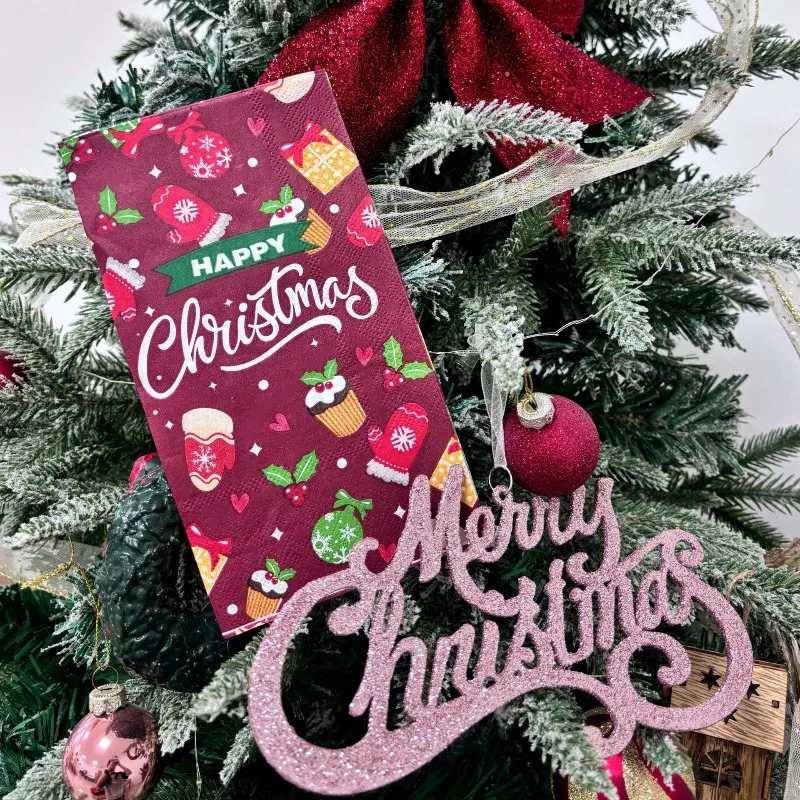 16 قطعة 33*40 سنتيمتر 3-layer عيد الميلاد تحت عنوان المناديل في بورجوندي المتاح ورقة المفارش DIY Decoupage ورقة #1