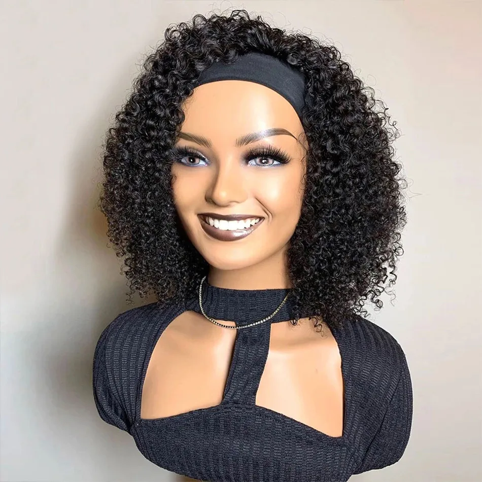 

Headband Kinky Curly Black synthetic Hair Wig For Women Short Costume wigs