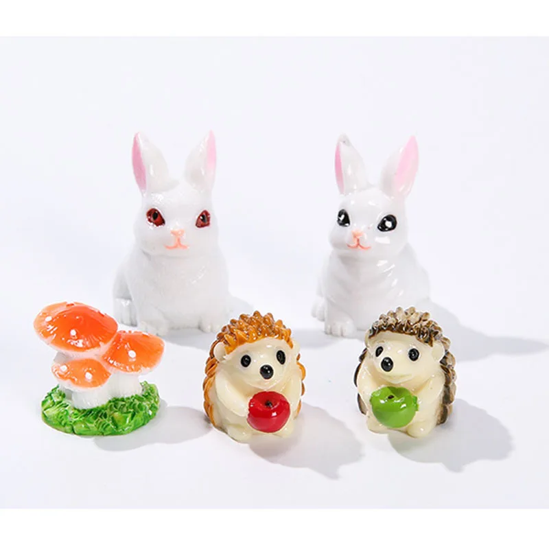 น่ารักเรซิ่นกระต่ายเครื่องประดับ Home Miniature ตกแต่งภูมิทัศน์ Mini เห็ด Hedgehog Miniature Figurines หน้าแรกตกแต่ง