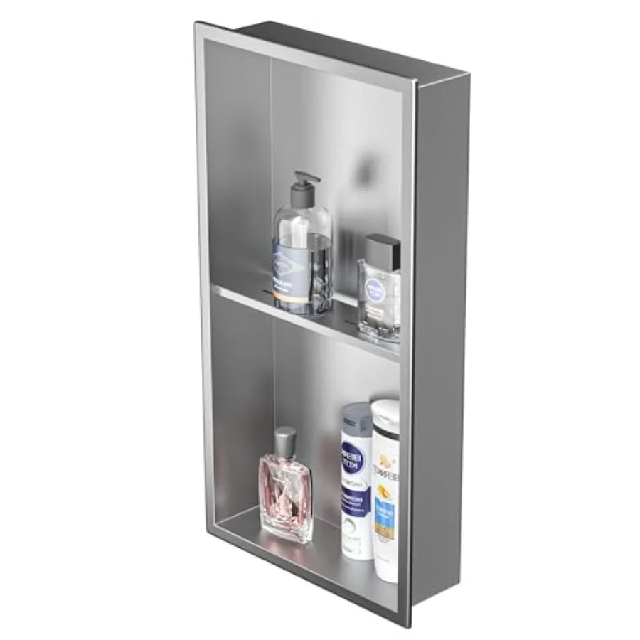 

Brushed Stainless Steel 24 X 12 Shower Niche with Double Shelves for Bathroom Storage Recessed Wall Niche No Tile Needed Over M