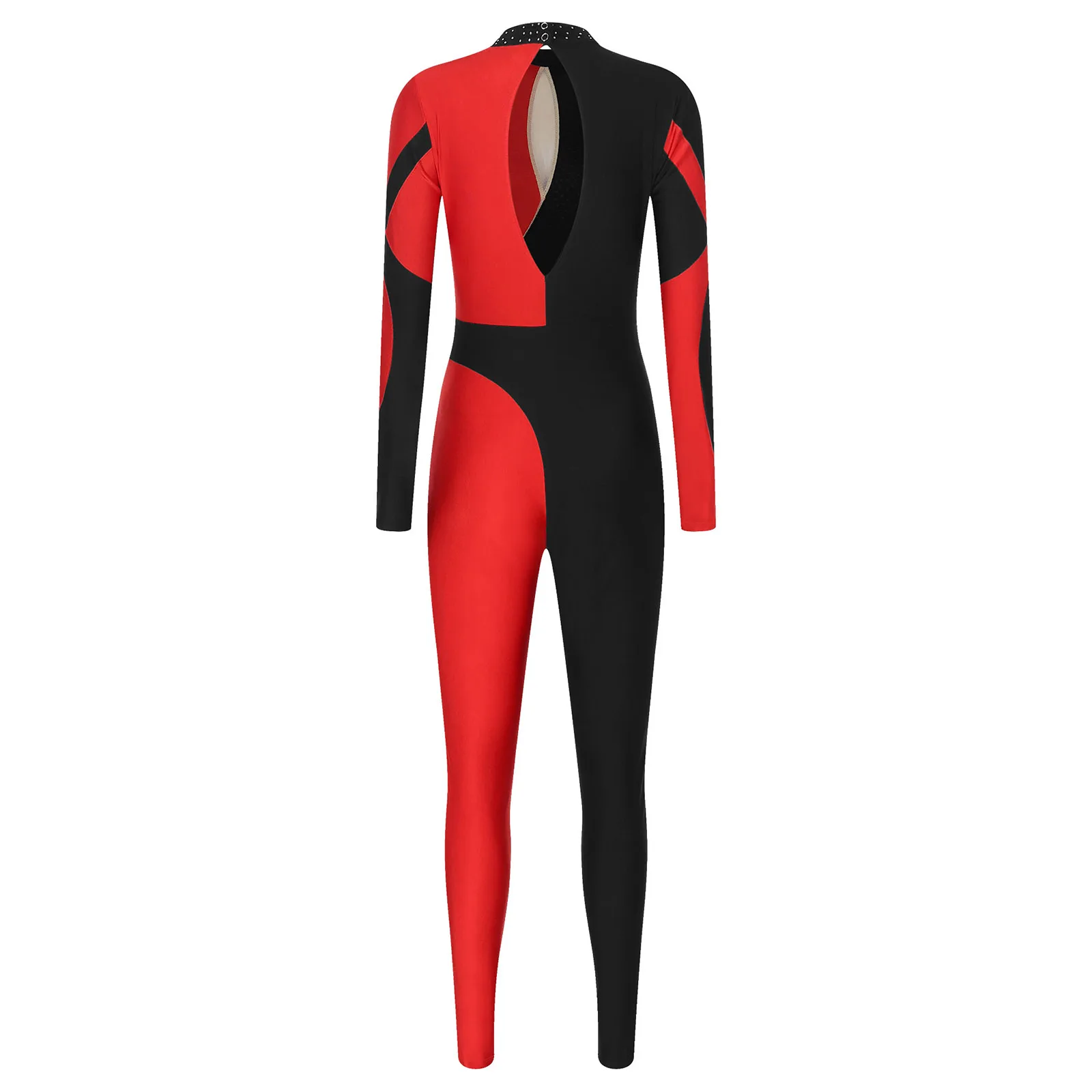 Women Figure Skating Gymnastics Dance Performance Costume Artistic Suit Contrast Color Jumpsuit Leotard Full Body Ballet Clothes