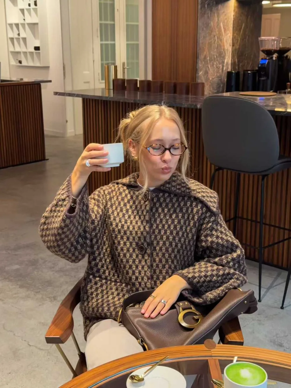 

Temperament Commuting Knitted Jacket Women's Lapel Long Sleeve Jacket European and American Style New Autumn and Winter Jacket