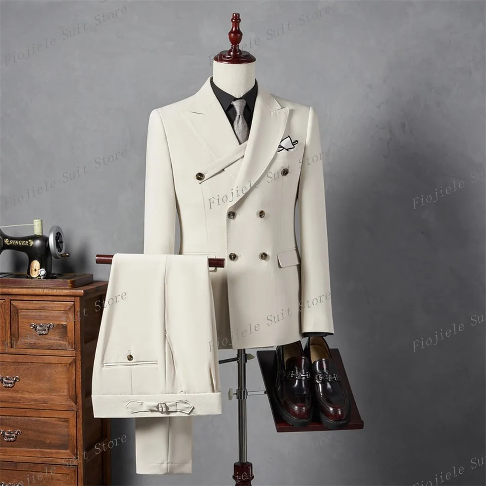 

Ivory Formal Occasion Men Tuxedos Groom Groomsman Wedding Party Prom Business Suit 2 Piece Set Jacket Pants H2