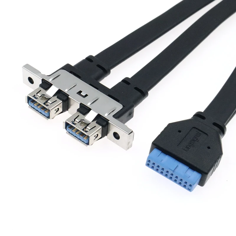 0.3m 5Gbps USB 3.0 20pin Female to Double USB 3.0 2 Port to 19pin Female Flat Wire With Panel Mounting Holes