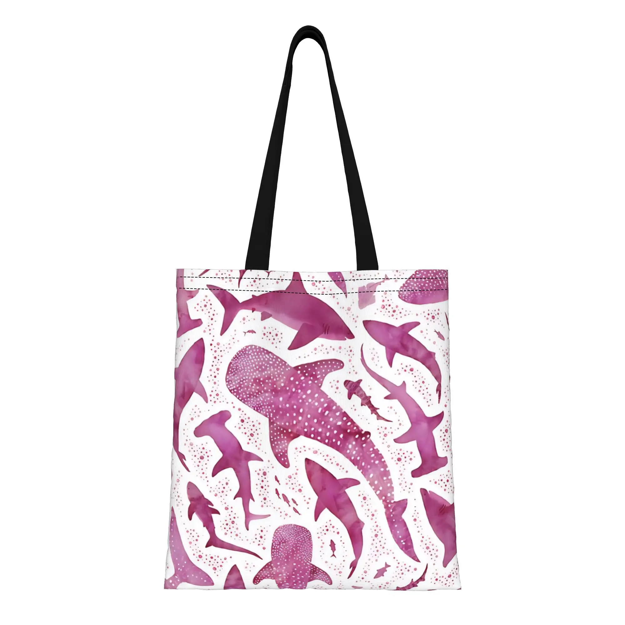 Pink Whales Monochrome Canvas Woman Tote Bag for Shopping Travel Outdoor Heavy Duty Shoulder Handbag