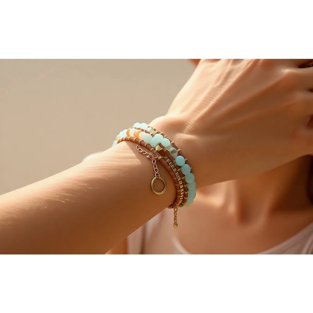 

Регулируемый многослойный браслет из натурального камня для женщин, ручной работы, для повседневной носки, подарок, символ трансформации