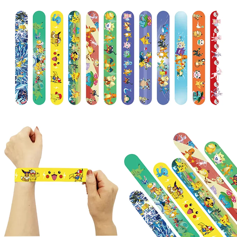 12/24/36pcs Pokemon Pikachu Birthday Party Favors Slap Bracelets Wristbands For Kids Christmas Gifts Party Souvenirs Decorations